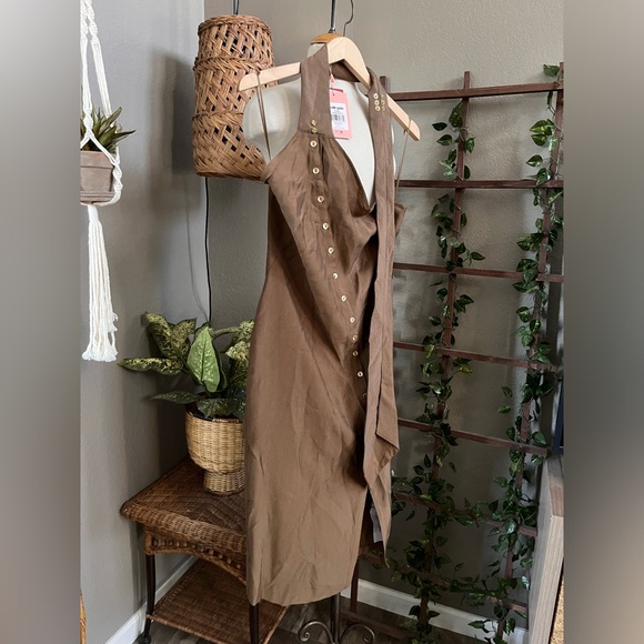 ▫️NWT CULT GAIA Romia Button-Detail Dress Affogato Brown - Picture 6 of 13